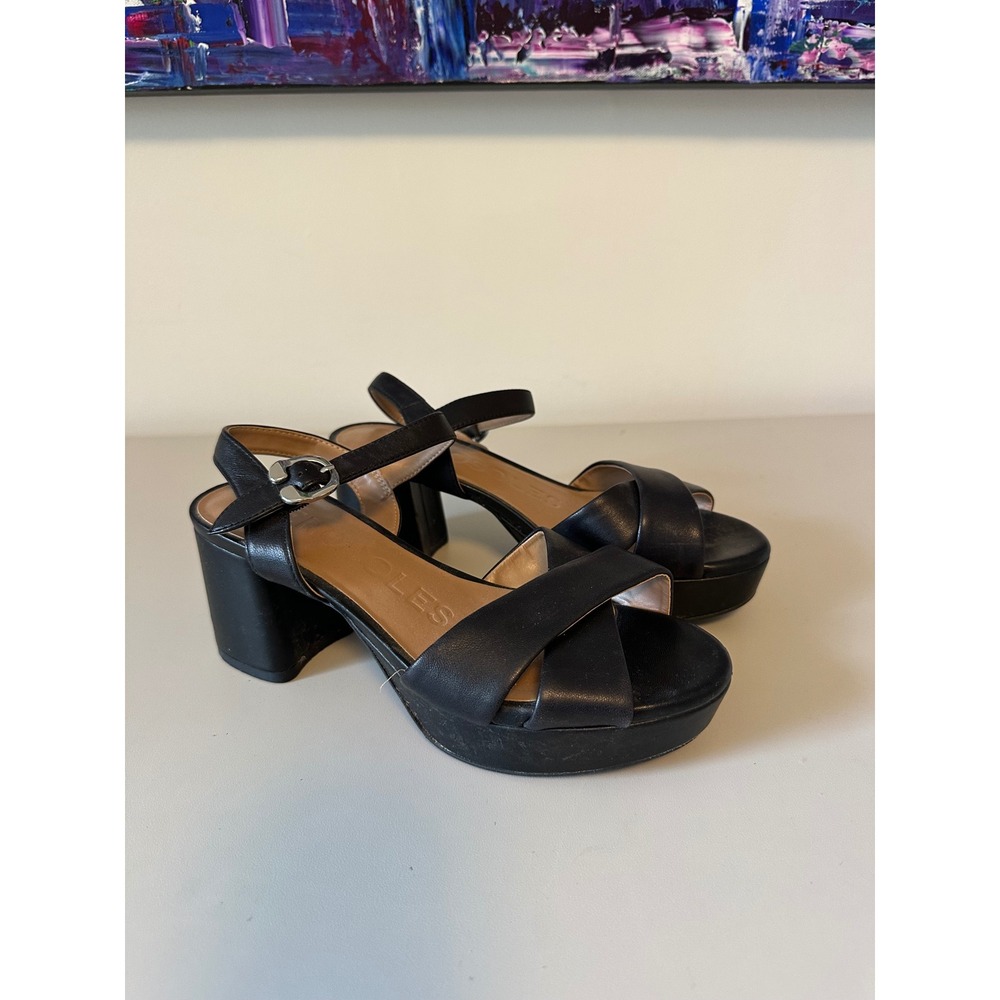 Aerosoles Black Platform Block Heel Sandals with Ankle Strap | Size 5.5
